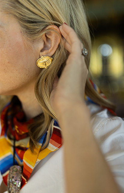 Mayor Mattie Parker sports her Susan Shaw Longhorn earrings, a tribute to Fort Worth's rich Western heritage.