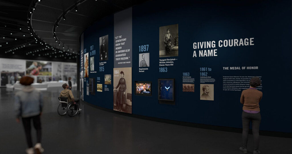 A display entitled "Giving Courage a Name" at the National Medal of Honor Museum